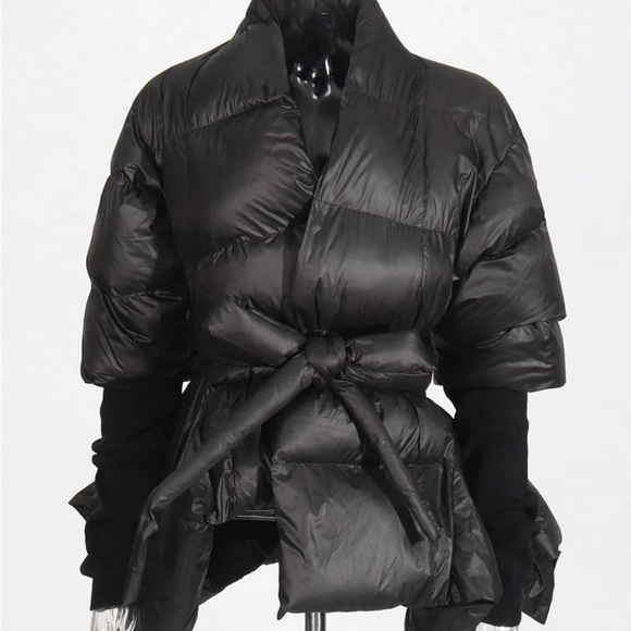 Black puffer jacket with knit sleeves winter coat down puffer jacket - Picture 4 of 4